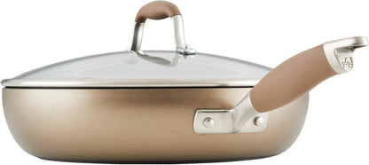Advanced Hard Anodized Nonstick Deep Frying Pan with Lid, Non Stick Pan, 12 Inch, Bronze3