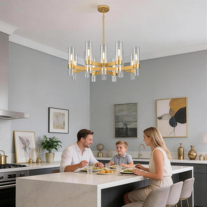 12-Light Large Gold Farmhouse Chandeliers for Dining Room Light Fixture 34"3
