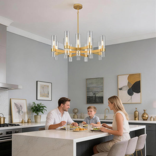 12-Light Large Gold Farmhouse Chandeliers for Dining Room Light Fixture 34"3
