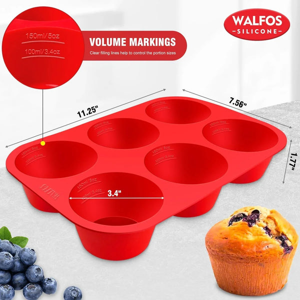 Silicone Texas Muffin Pan Set- 6 Cup Jumbo Silicone Cupcake Pan, Non-Stick, Just Release! Perfect for Egg Muffin, Big Cupcake - BPA Free and Dishwasher Safe, Set of 26