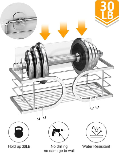 Shower Caddy No Drill Wall Mounted 304 Stainless Steel Durable Large Capacity Adhesive Shower Rack Organiser Quick Dry Rustproof Bathroom Storage Shelves - 2 Pack (Silver)4