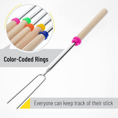 '- Marshmallow Roasting Sticks, 32”, 5 Pack, Dark Brown | Wooden Handle, Extendable Stainless Steel Smores Sticks for Fire Pit, Smores Skewers, Campfire Cooking Equipment5