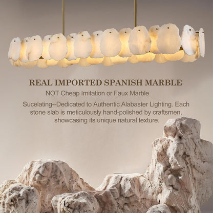 Alabaster Chandelier, 58 Inch Modern Rectangular Chandelier for Dining Room, Dimmable Linear Chandeliers for Kitchen Island, Natural Spanish Marble Stone Chandeliers for Dining Table, Living Room7
