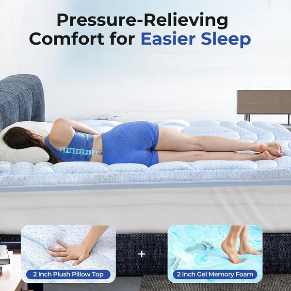 Dual Layer 4 Inch Cooling Twin XL Mattress Topper for College Dorm, 2" Thick Soft Quilted Ice Silk Pillow Top Cover plus 2" Gel Memory Foam Mattress Pad for Back Pain Relief5