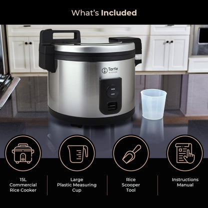 TK Commercial Rice Cooker 64 Cup - Large Capacity Nonstick Pot - Auto Warm | 32 Uncooked Cups Ready in 45 Min; 3D Heating for Evenly Cooked Rice; Stainless Steel Body; Swappable TK Pot; Cup & Scoop4