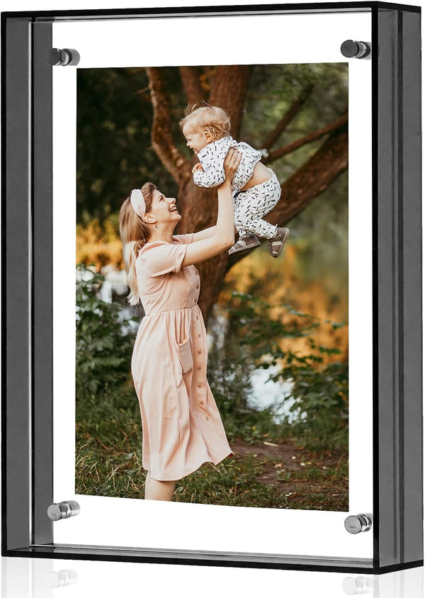 5X7 Picture Frame - Stunning Color Acrylic Photo Frame - Use as 5X7, 5X5, 4X6 Picture Frame and Acrylic Decorative Tray - Horizontal and Vertical Formats for Tabletop Display, Black Grey, 1Pack1
