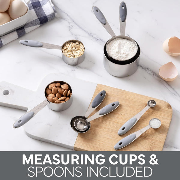 Stainless Steel Mixing Bowls Set and Measuring Cups - Nesting Bowls with Non-Slip Bottom and Easy-Grip Handles, Grey, 11 Pieces5
