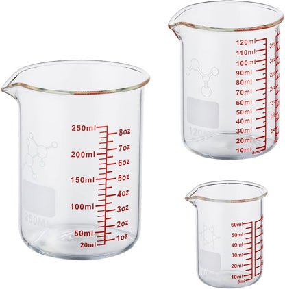 Ackers Mini Glass Measuring Beaker Set, Borosilicate, 2Oz 4Oz 8Oz Measuring Cups1