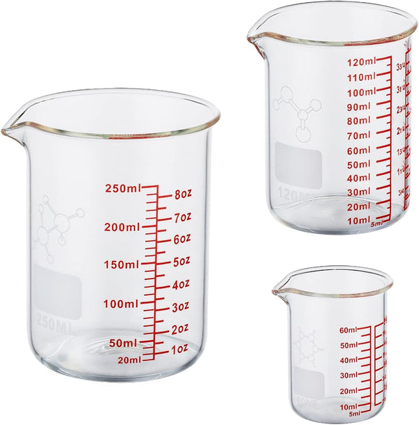 Ackers Mini Glass Measuring Beaker Set, Borosilicate, 2Oz 4Oz 8Oz Measuring Cups1