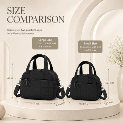 Lunch Box for Women, Quilted Insulated Lunch Bag, Puffy Lunch Tote with Adjustable Shoulder Strap for Work School Travel (Black, Regular 9L)5
