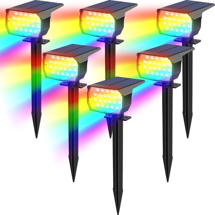 Solar Color Changing Spot Lights Outdoor Waterproof Colored RGB Solar Powered Landscape Lights for Yard 7 Lighting Modes Multicolor Solar Spotlights for Pathway Garden outside (6 Pack)