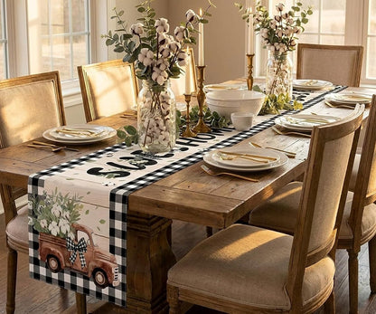 Farmhouse Buffalo Plaid Table Runner, Vintage Truck Cotton, 13 X 72 Inches2
