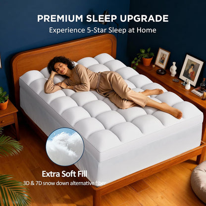 Queen Size Dual Layer 4 Inch Memory Foam Mattress Topper | 2 in Cooling Gel Memory Foam and 2 in Washable Soft Pillow Top Mattress Pad Cover, 8-24 in Deep Pocket, Medium Firm Support2