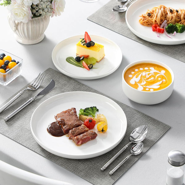 12 Pcs Porcelain Plates and Bowls Sets,Dinnerware Set for 4,White5