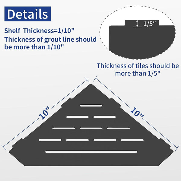 10" Recessed Corner Shower Shelf 2 Packs, Grout Mount Install Ation with Soap Holder, Bathroom Cornor Organizer for Tiled Wall, Requires Sealant, Matte Black4