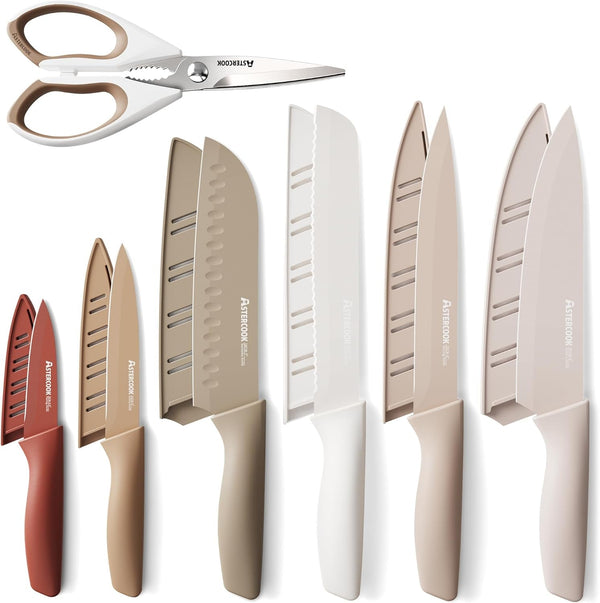 Knife Set, 13 Pieces Kitchen Knives Set with Healthy Anti-Rust Coating, Dishwasher Safe, Stainless Steel Chef Knife Sets with 6 Blade Guards, Perfect Holiday Gifts for Kitchen1