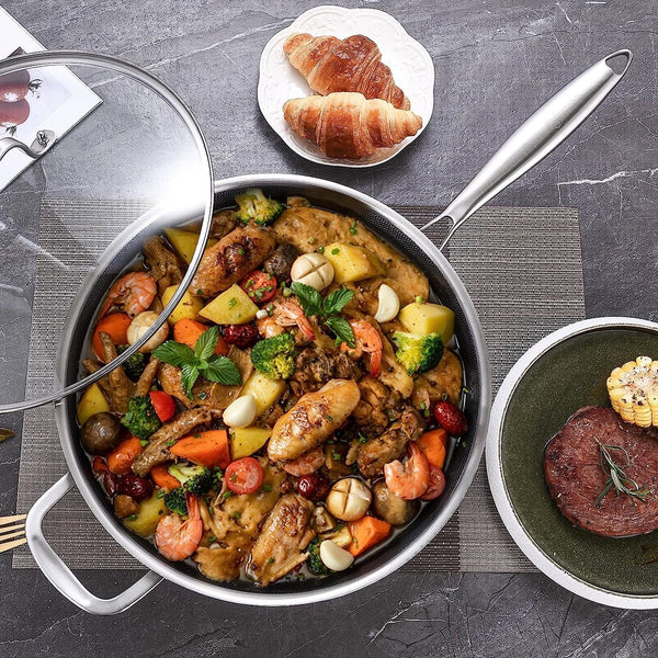 Frying Pan Set Nonstick | 10-Piece Stainless Steel Cookware Set | Professional Non-Toxic | Pfoa-Free Pans for Everyday Cooking | Detachable Handle | Induction & Oven Safe ﻿ ﻿6