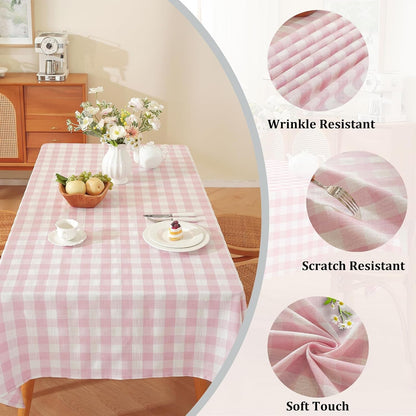 Pink Gingham Tablecloth Rectangle Checkered Table Cloth Cotton Linen Fabric Wrinkle Free Washable Buffalo Plaid Table Cover for Kitchen Dining Picnic Camping, 60 * 75 Inch2
