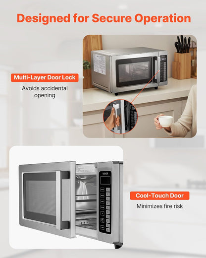 Commercial Microwave Oven, 0.9 Cu Ft, 1000W Digital Stainless Steel Countertop Microwave Oven with Touchscreen, 10 Cooking Presets, 5 Power Levels, Multi-Lock Door & Easy Clean for Restaurants | Digital Microwave with Touchscreen,0.9 Cu Ft,10 Cooking Presets,5 Power Levels and Multi-Lock Door for Restaurant and Kitchen6