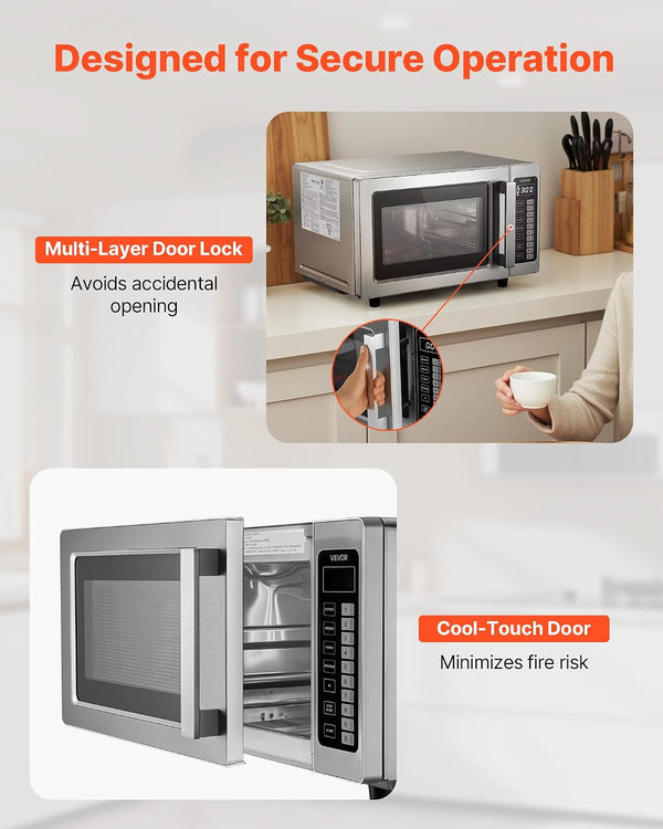 Commercial Microwave Oven, 0.9 Cu Ft, 1000W Digital Stainless Steel Countertop Microwave Oven with Touchscreen, 10 Cooking Presets, 5 Power Levels, Multi-Lock Door & Easy Clean for Restaurants | Digital Microwave with Touchscreen,0.9 Cu Ft,10 Cooking Presets,5 Power Levels and Multi-Lock Door for Restaurant and Kitchen6
