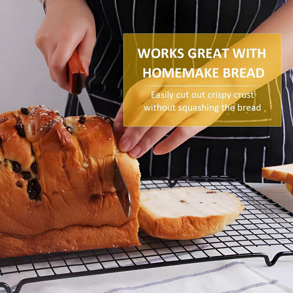 Bread Knife, Stainless Steel Fine Serrated Bread Knife for Homemade Bread, Cakes & Bagels, 10 Inch Kitchens Knifes Saw Breads Cutter, Bagel Sourdough Slicer Knifes with Wooden Handle3