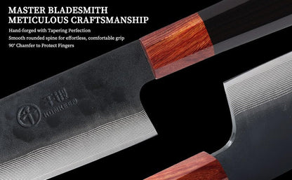 Japanese Chef Kitchen Knife, 8 Inch Black Gyuto, Hand Forged 67 Layers Damascus Steel VG10 Core, Ultra Sharp, Rosewood & Ebony Handle, Leather Sheath,A Thoughtful Father Day Gifts for Men8