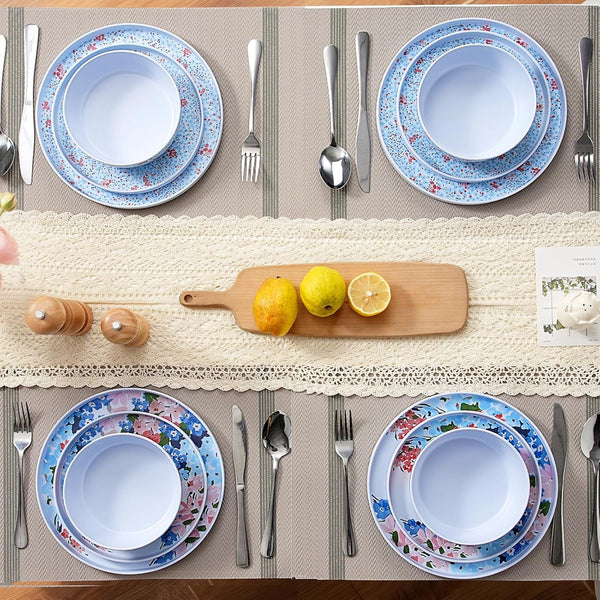 12 Pcs Melamine Dinnerware Set for 4, Floral Plates and Bowls Set7