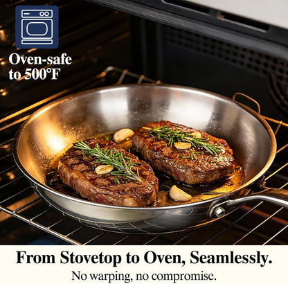 Stainless Steel Frying Pan Set with Lid, 3Pcs Skillet Set (Includes 8",10",12") - 5 Ply Stainless Clad - Heavy Duty & Professional Cookware Set, Fast & Even Heat, Dishwasher and Oven Safe7