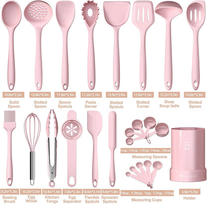 Silicone Cooking Utensils Set- Pink Heat Resistant Kitchen Utensils,  Kitchen Utensil Spatula with Holder, BPA Free Kitchen Gadgets Tools Set for Nonstick Cookware, Dishwasher Safe2