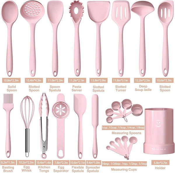 Silicone Cooking Utensils Set- Pink Heat Resistant Kitchen Utensils,  Kitchen Utensil Spatula with Holder, BPA Free Kitchen Gadgets Tools Set for Nonstick Cookware, Dishwasher Safe2