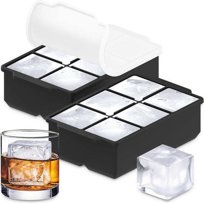 ® Large Silicone Ice Cube Tray (2-Pack) - 2" Big Ice Mold with Lid | Easy Release, Cocktail, Whiskey Ice Cubes Mold - Food Grade - Ice Cube Trays for Freezer - Stackable Silicone Ice Tray1