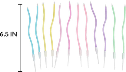 12 Count Pastel Twisted Spiral Birthday Candles, Rainbow Spiral Birthday Candles with Holders, Candle for Cake, Party Candle Set, Cake Candles3