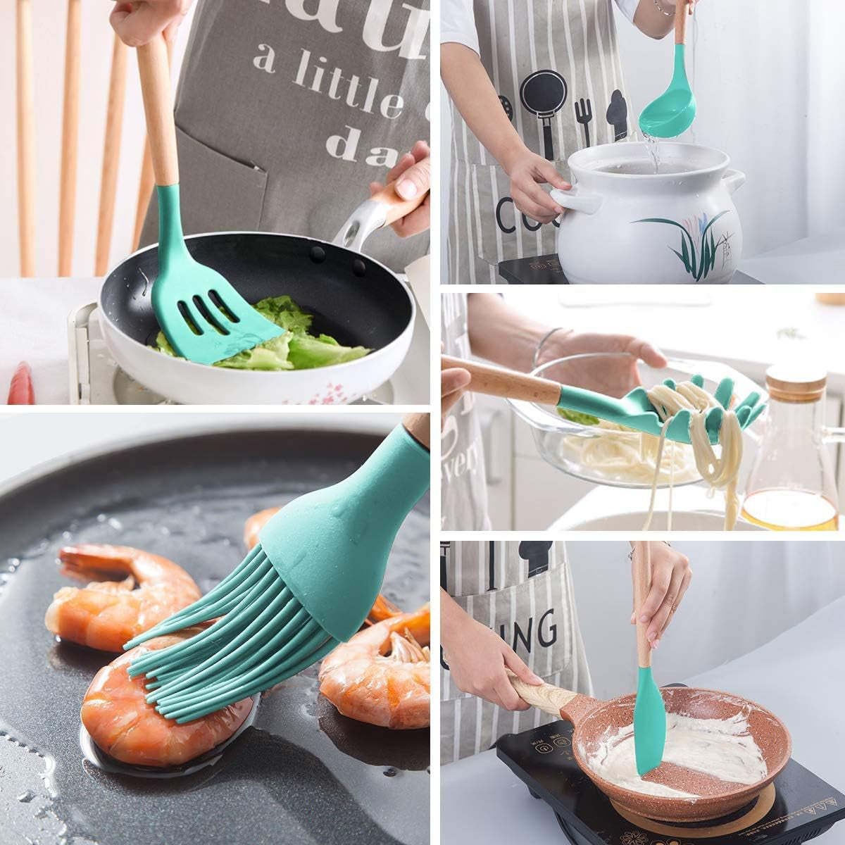silicone-cooking-kitchen-utensils-set-wooden-handle-teal