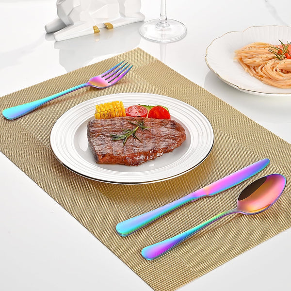 Colorful Rainbow 30 Pieces Silverware Sets Service for 6,Colored Flatware Sets Contains Knife and Fork Spoons Eating Utensils Sets for Kitchen Tableware6
