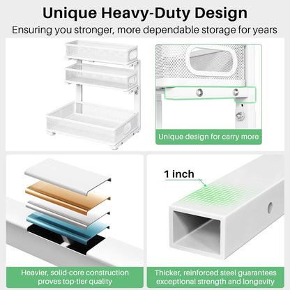 under Sink Organizer, 2-Pack 3-Tier Height Adjustable Thickened Metal Pull Out Cabinet Organizer Shelf, Slide Out Storage Drawer Rack for Bathroom Kitchen Pantry Home Laundry Organization9