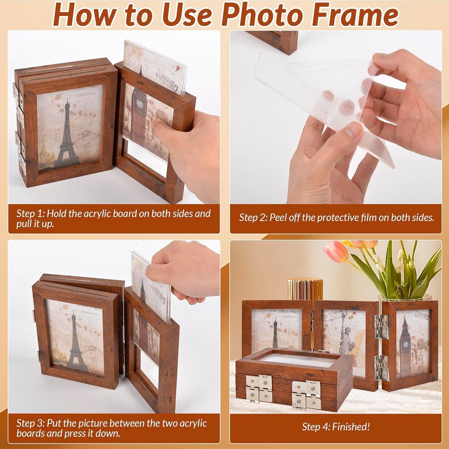 3-picture-photo-collage-frame-3-5x5-triple-desk-office-cute-decor-brown