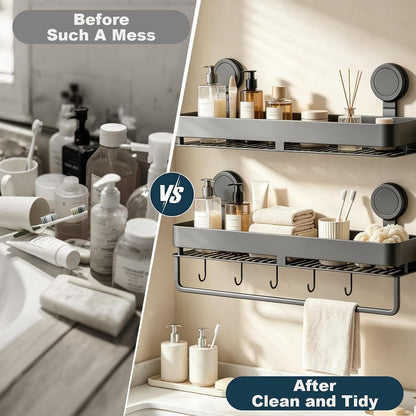 Shower Caddy Suction Cup 2 Pack with Hooks & Towel Rack, No Drilling4