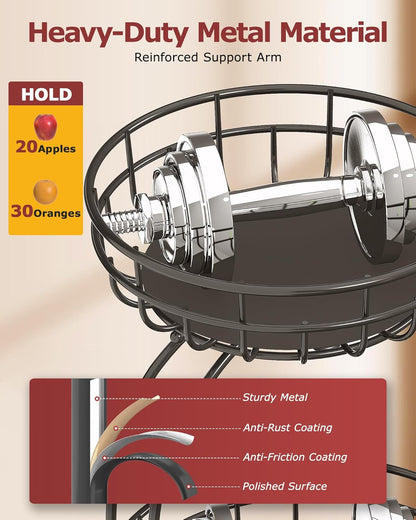 2 Tier Modern Fruit Basket for Kitchen Counter with 2 Banana Hook | Space-Saving Vertical Storage for Veggies, Bread, Snacks, Fits under Cabinets, Includes Protective Mats to Prevent Bruising4