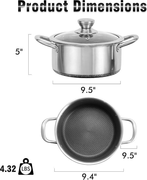 ™ Hybrid Nonstick 6 Quart Stainless Steel Stockpot with Glass Lid, Induction Stock Pot with Honeycomb Carving, Non-Stick Soup Pot Compatible with All Cooktops, Non-Toxic, Dishwasher & Oven Safe2