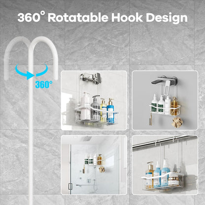 Shower Caddy Hanging, Organizer Hanging for Bathroom, Shower Basket with Hooks, Shower Storage, Shelf, Rack No Drilling for Faucet or Cross Bar (White)5