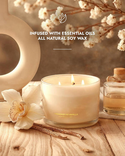 Luxury Vanilla Soy Candles | Large 3 Wick Jar Candle | up to 50 Hours Burning Time | 100% Natural Soy Wax | Relaxing Aromatherapy Aesthetic Candle | Housewarming Gift for Men and Women2
