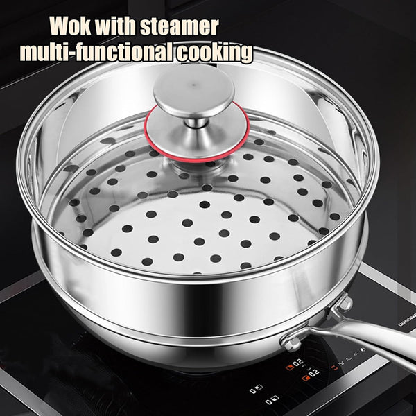 8.66 Inch 5-Ply Clad Stainless Steel Wok with Lid & Steamer Coating-Free(No | Multi-Layer Construction Flat Bottom Wok with Even Heating for Stir Fry Cooking on Every Stovetop Type7