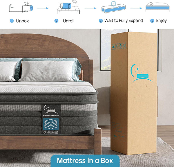 Queen Mattress 10 Inch Hybrid Mattress in a Box, Medium Firm Queen Size Bed Mattresses with Zoned Support, Memory Foam and Pocket Springs for Motion Isolation&Pressure Relief, Certipur-Us8