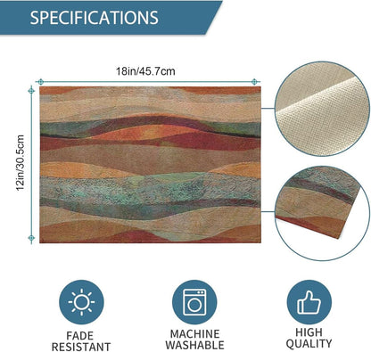 Placemats Set of 6, Southwest Turquoise Arizona Stripes Placemats, Travertine Sandstone Dining Table Placemats, Washable Wipeable Linen Cloth Fabric Place Mat, Farmhouse Holiday Party Kitchen Decor2