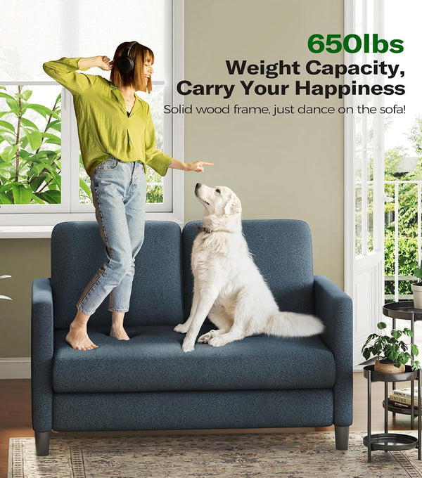 Loveseat, 51" Small Couch, Comfy Teddy Love Seat for Living Room, Tool-Free Setup Loveseat Sofa for Small Spaces, All-Wood Small Sofa Couch for Bedroom, No Pillow Included, Blue Grey5