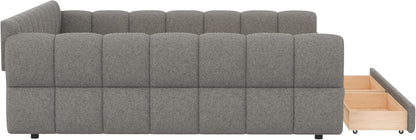 King Daybed with USB, King Corner Bed, Upholstered Bed Frame with 2 Drawers for Kids,Teens,Adults, Lambswool, Gray9