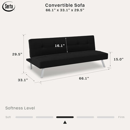 ® Rane Futon Sofa Bed 66.1", 3-In-1 Convertible Couch Sleeper for Small Spaces, Tufted Back, Twin Size Guest Bed, Black Woven Fabric2