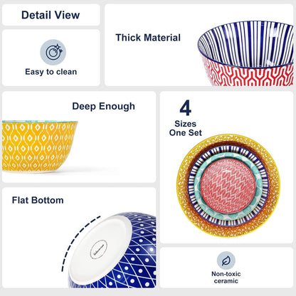 Ceramic Mixing Bowls Set of 4, 20/36/60/123 Oz, Assorted Colors6