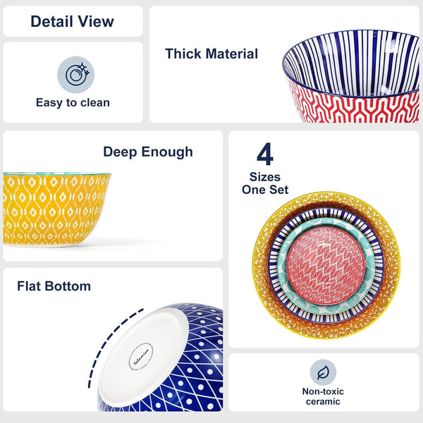 Ceramic Mixing Bowls Set of 4, 20/36/60/123 Oz, Assorted Colors6