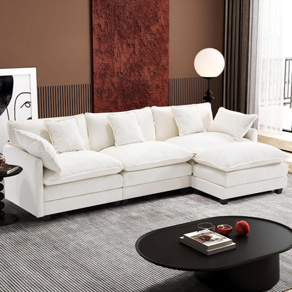 111.4" L Shaped Modern Sofa Modular Sectional Cloud Couch with Ottoman, 4-Seat Chenille Deep Seat Sofa with Pillow for Living Room, Bedroom and Apartment, Beige1